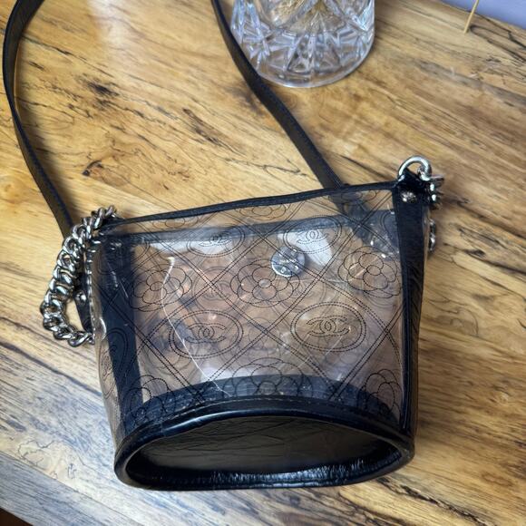 Chanel Camelia Flower Clear PVC Leather Crossbody Bucket Bag Authentic CoA - Picture 11 of 13